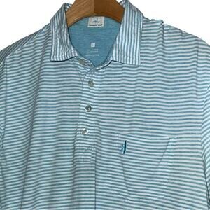 Johnnie-O Men’s Size L Blue White Striped Cotton Blend Short Sleeve Polo Shirt